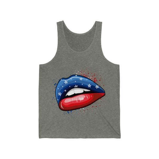 4th of July Lips Unisex Jersey Tank Patriotic