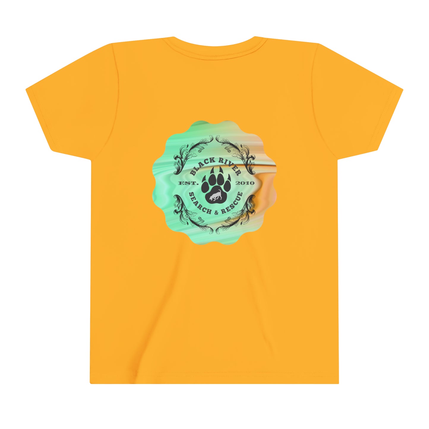 Green and Peach Marble Black River Search & Rescue Logo Youth Short Sleeve Tee