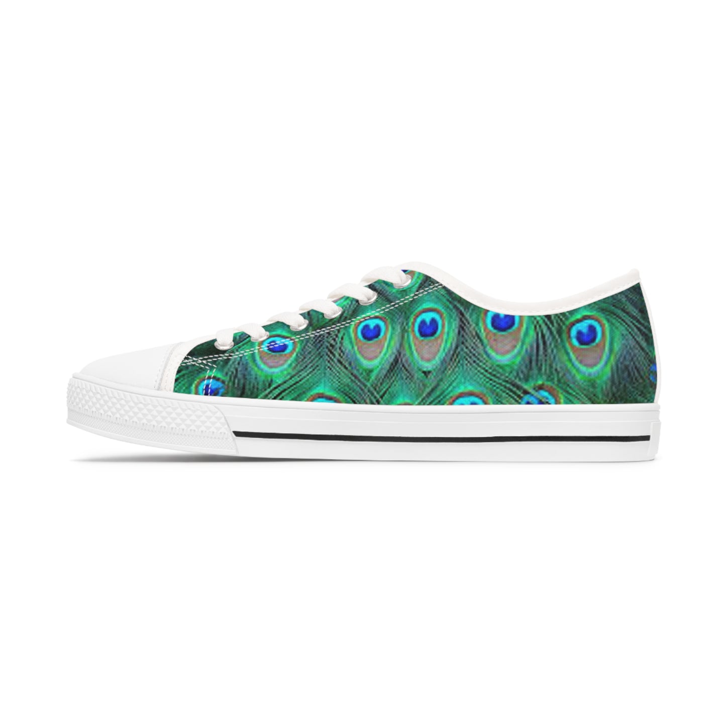 Women's Low Top Sneakers, Peacock, Green, Feathers