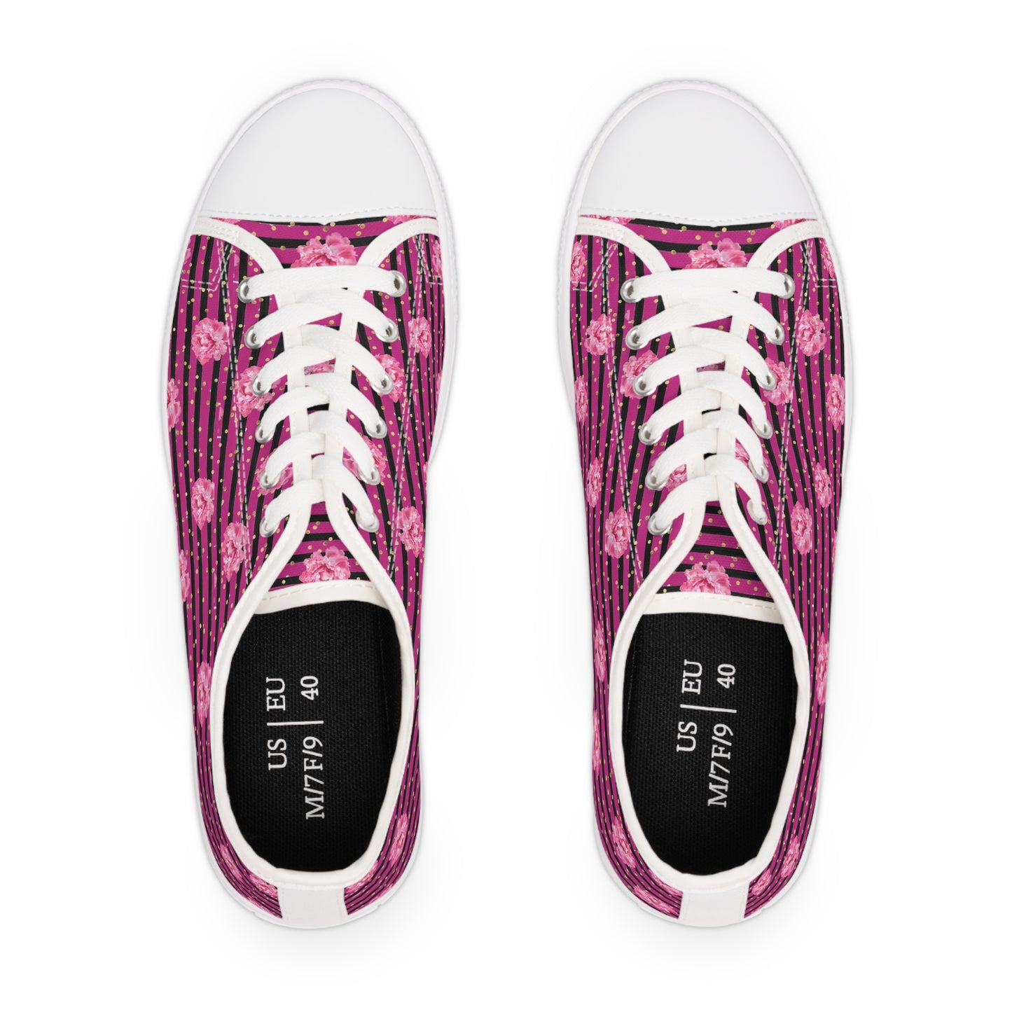 Rose and Black Striped Print Women's Low Top Sneakers