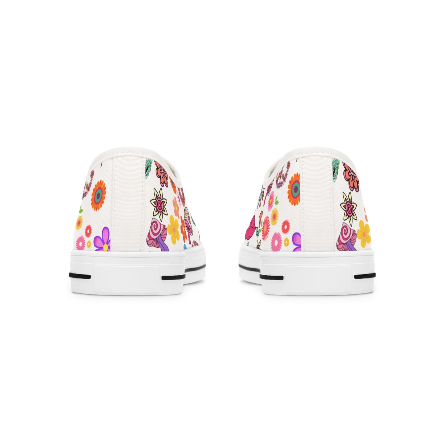 Women's Low Top Sneakers, Stay Positive, Peace Signs, Flowers, pastel, 60's