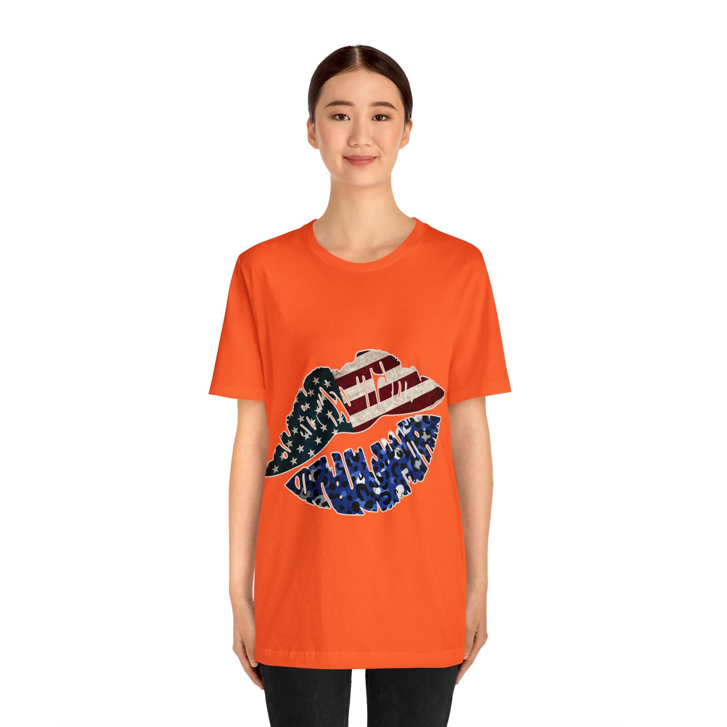 American Flag Lips 4th of July Unisex Jersey Short Sleeve Tee Patriotic Retro