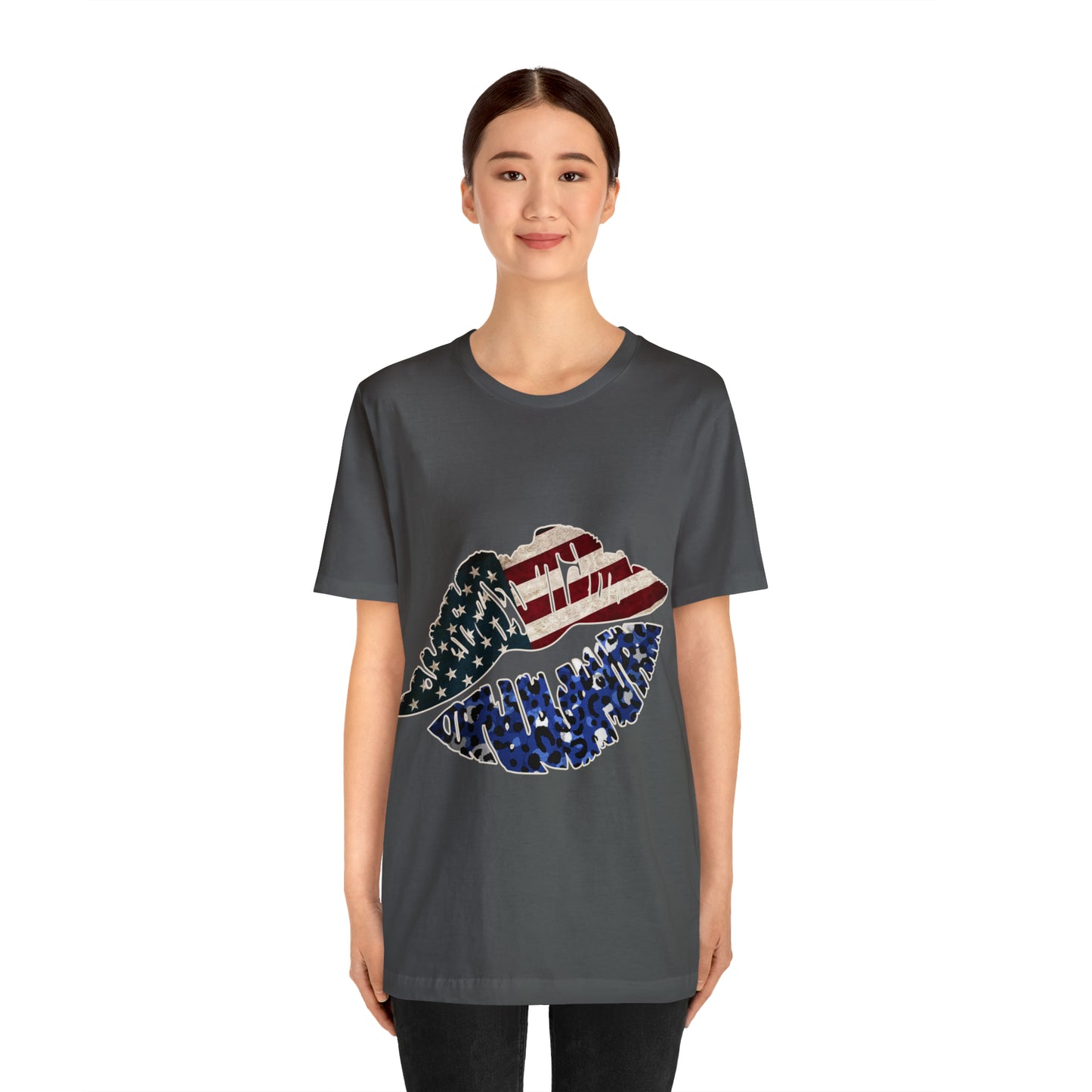 American Flag Lips 4th of July Unisex Jersey Short Sleeve Tee Patriotic Retro