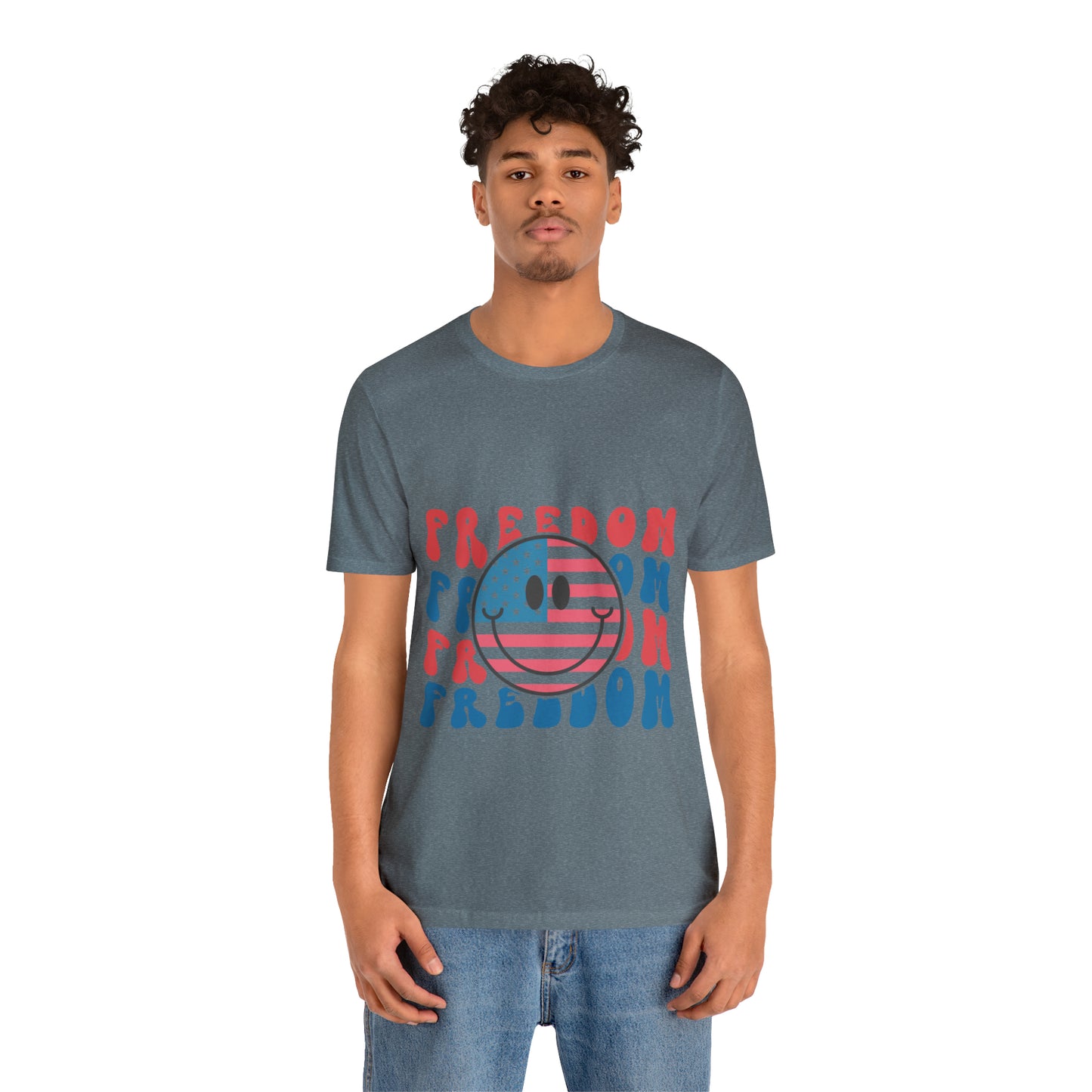 Freedom Smiley Face Flag Unisex Jersey Short Sleeve Tee Patriotic American Flag