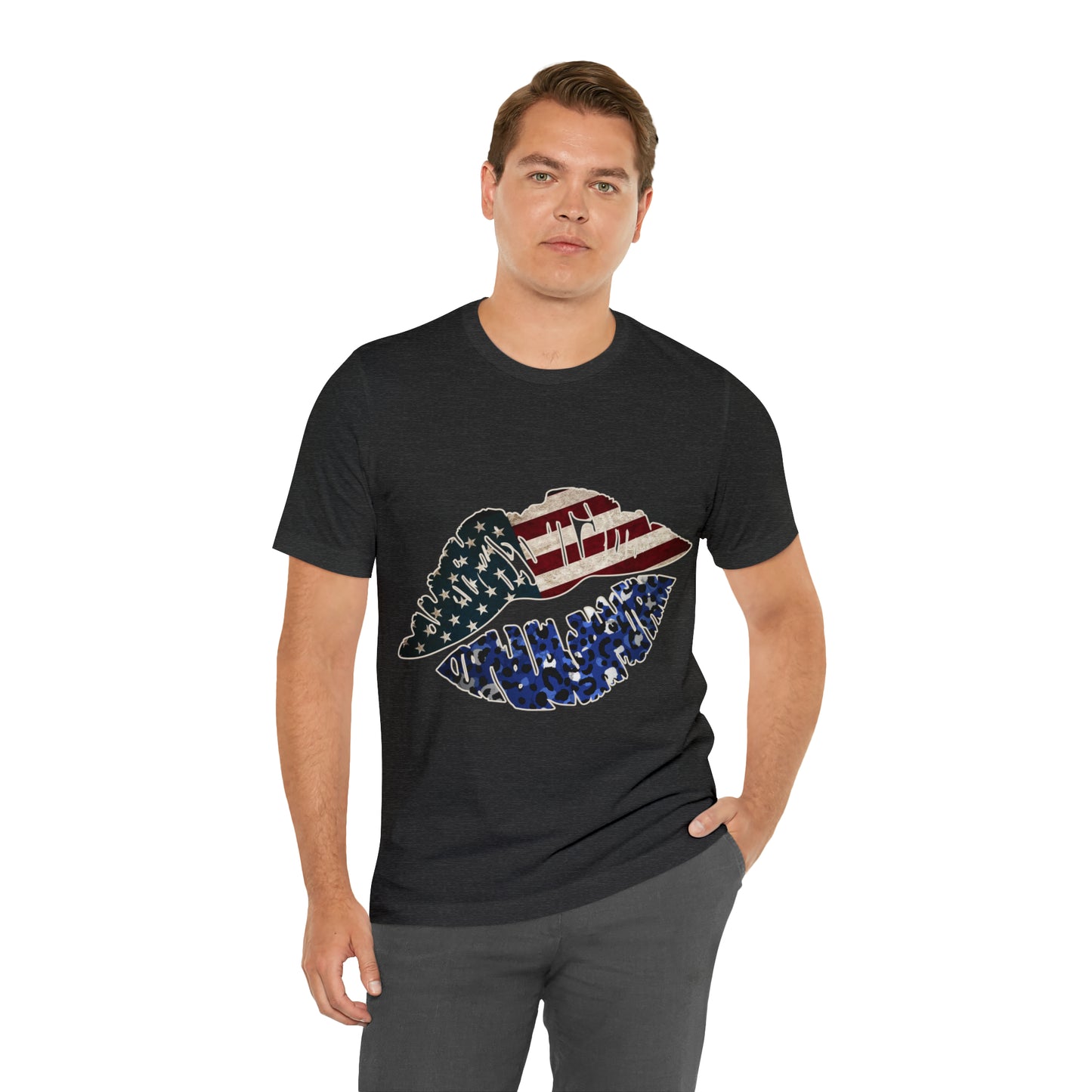 American Flag Lips 4th of July Unisex Jersey Short Sleeve Tee Patriotic Retro