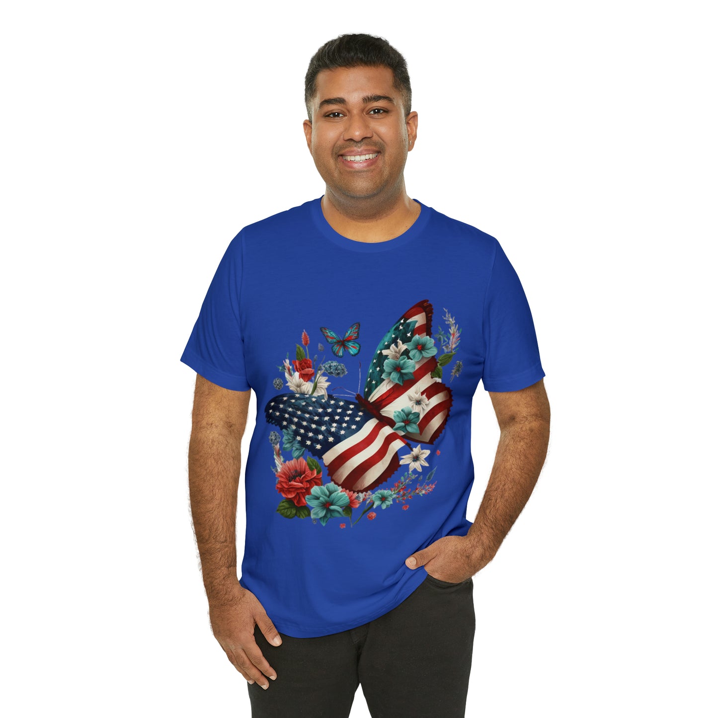 Unisex Jersey Short Sleeve Tee, American Flag, Butterfly, Patriotic