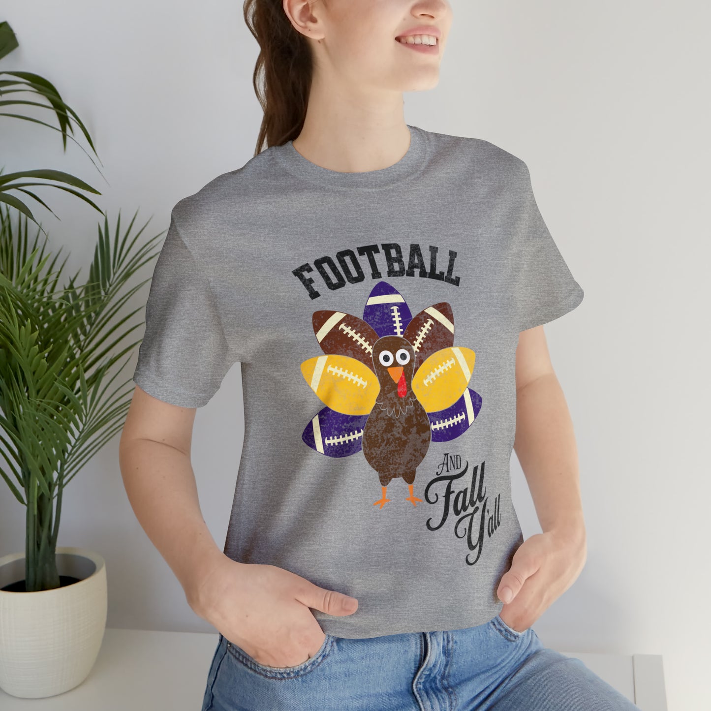 Vintage Purple and Yellow Football and Fall Short Sleeve Tee, Football and turkey shirt, LSU