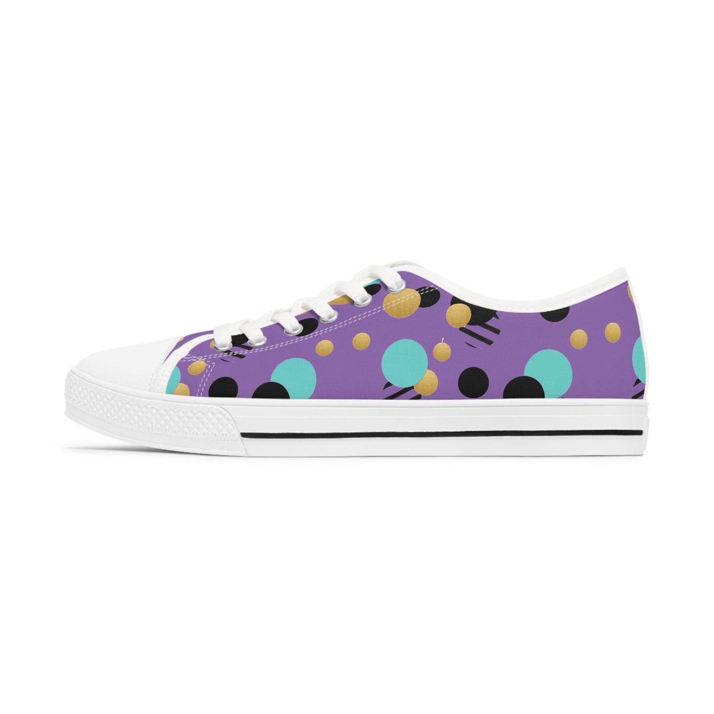 Purple Aqua Black and Gold Polka Dot Print Women's Low Top Sneakers