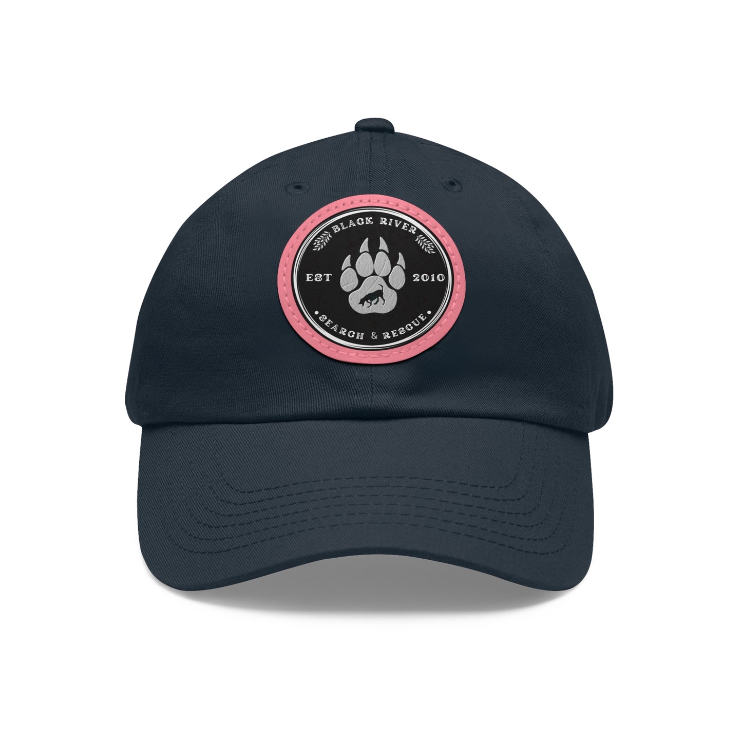 Unisex Hat with Leather Patch (Round), Black River Search & Rescue Logo, black & white patch