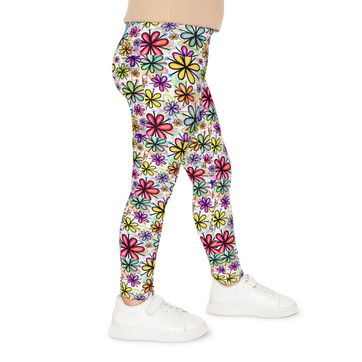 Girl's colorful daisy leggings.