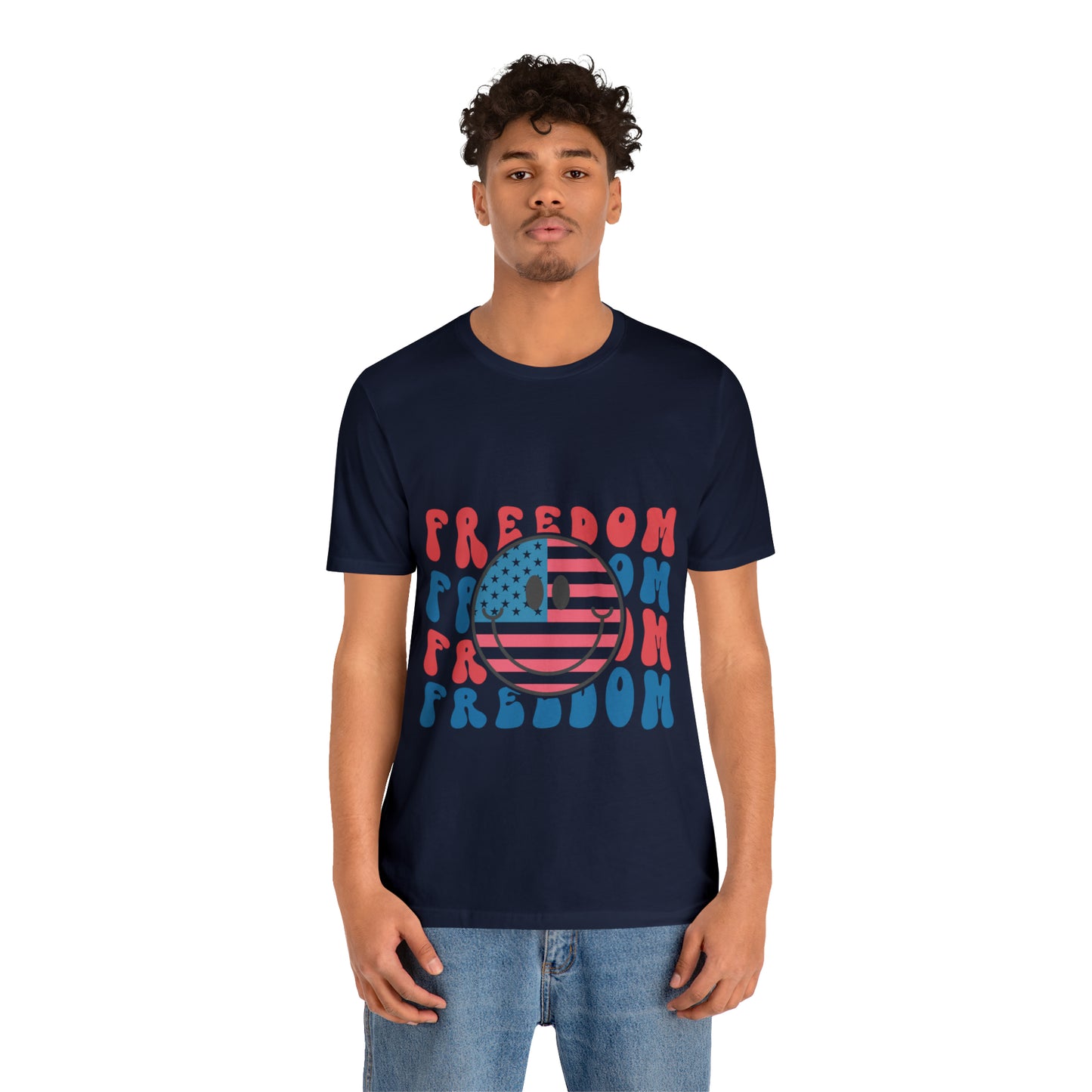 Freedom Smiley Face Flag Unisex Jersey Short Sleeve Tee Patriotic American Flag