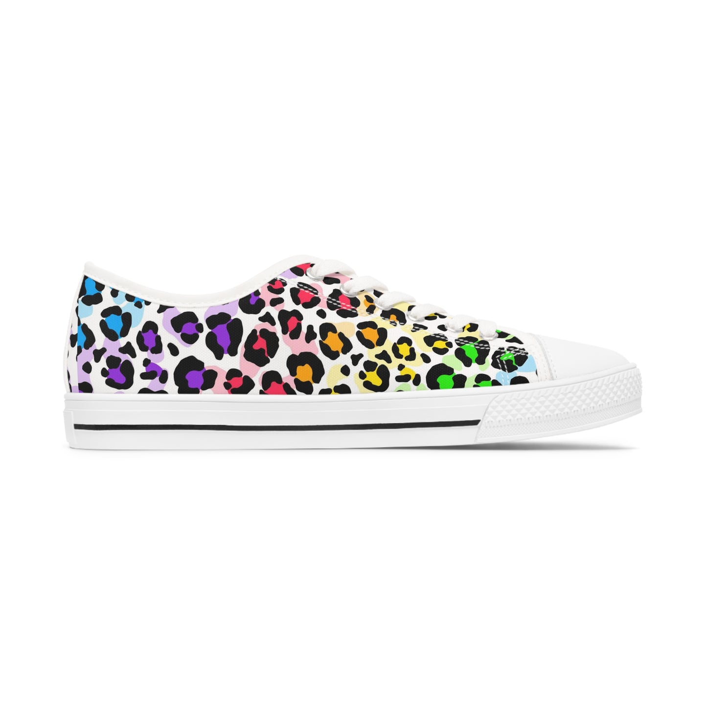 Women's Low Top Sneakers, Multicolor leopard print, Rainbow, Blue, Yellow, Aqua