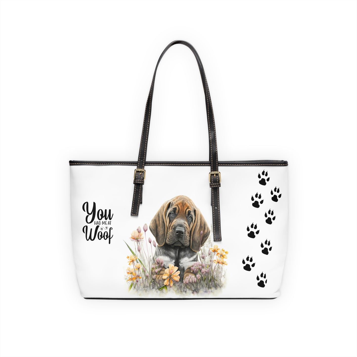 Bloodhound Puppy Leather Shoulder Bag two bloodhound puppies and You Had Me at Woof