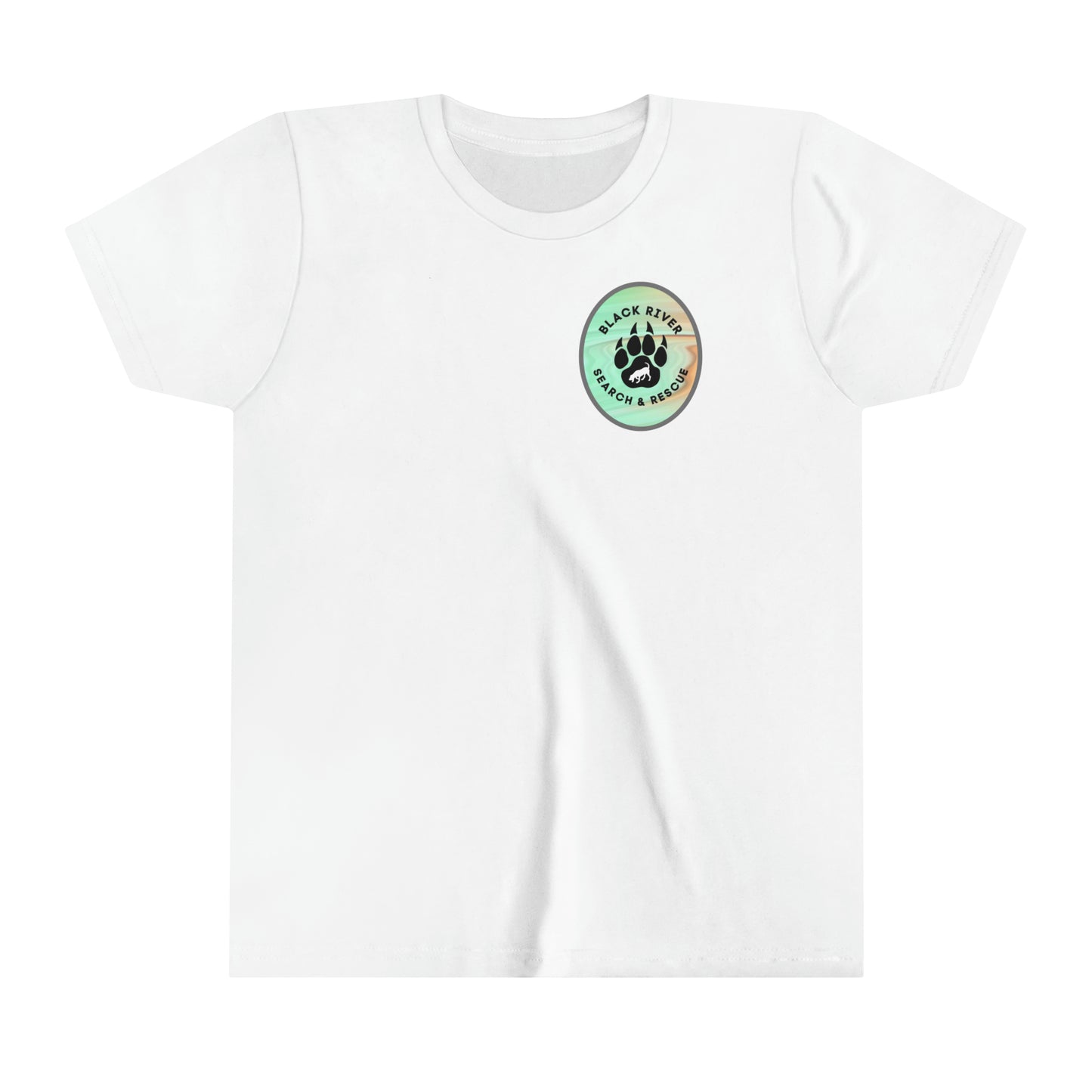 Green and Peach Marble Black River Search & Rescue Logo Youth Short Sleeve Tee