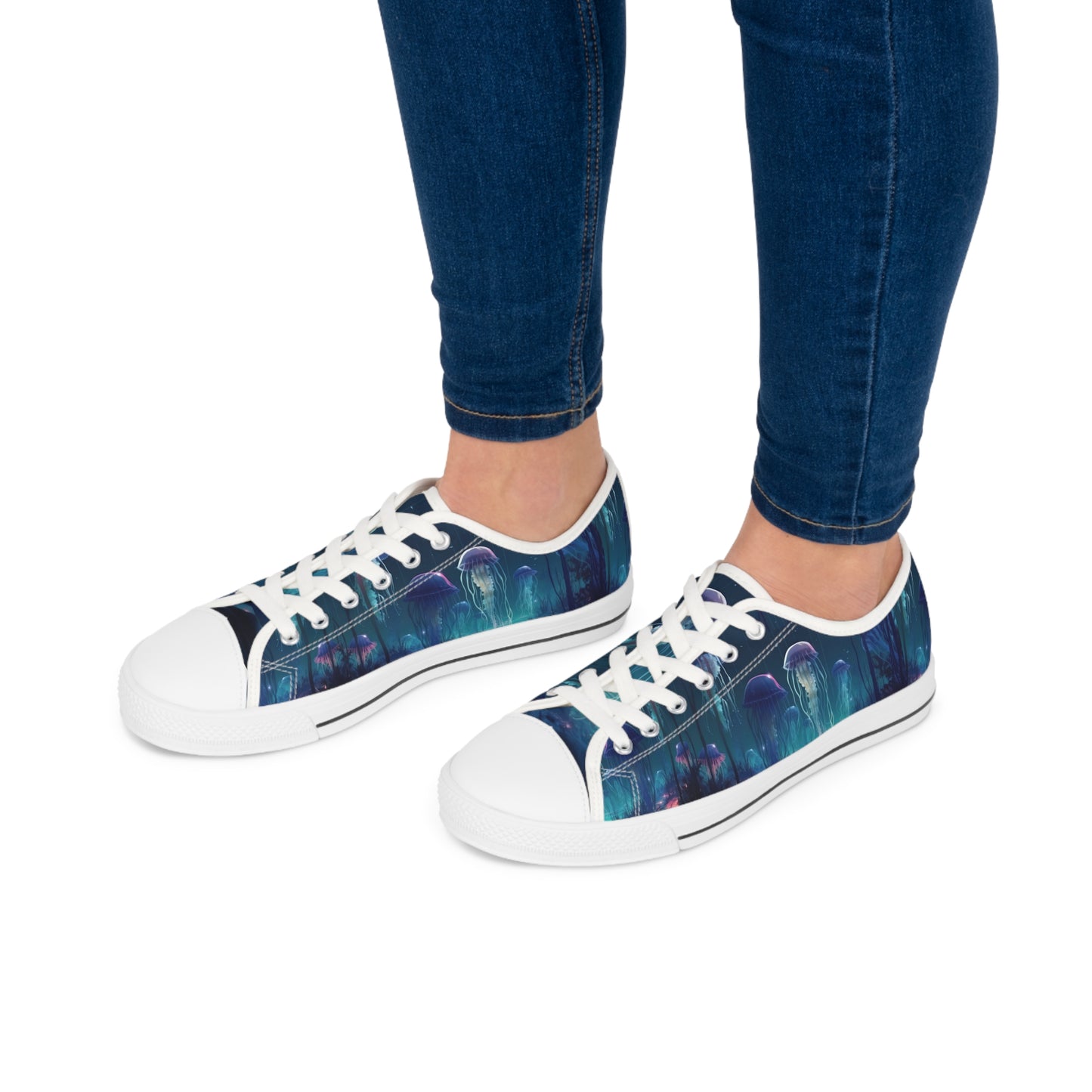 Women's Low Top Sneakers, Jellyfish, Under sea