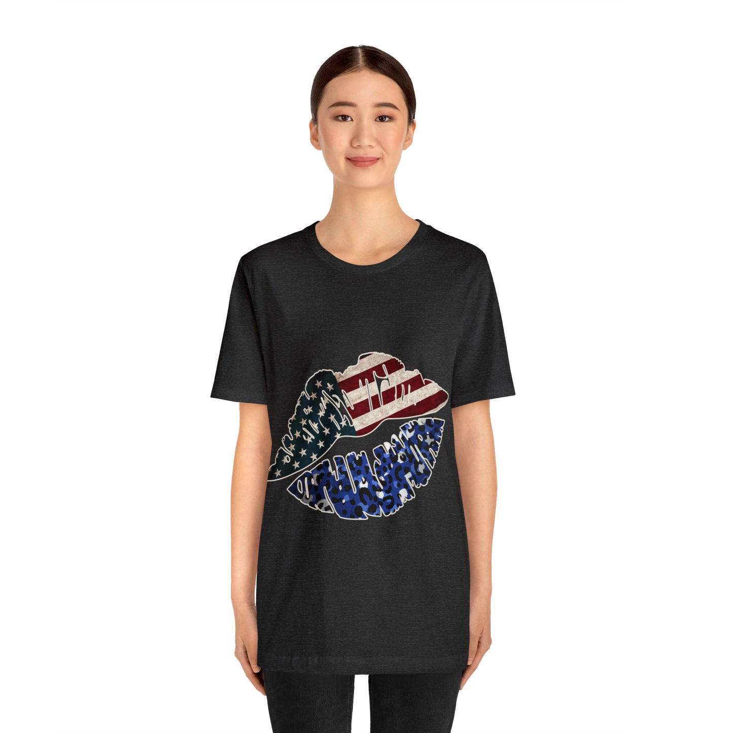 American Flag Lips 4th of July Unisex Jersey Short Sleeve Tee Patriotic Retro