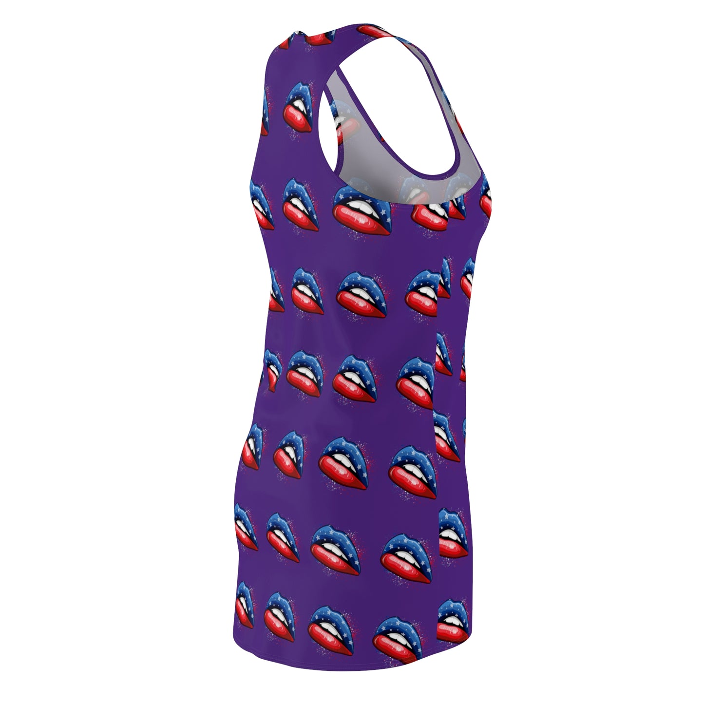 4th of July Lips Purple Women's Cut & Sew Racerback Dress Patriotic