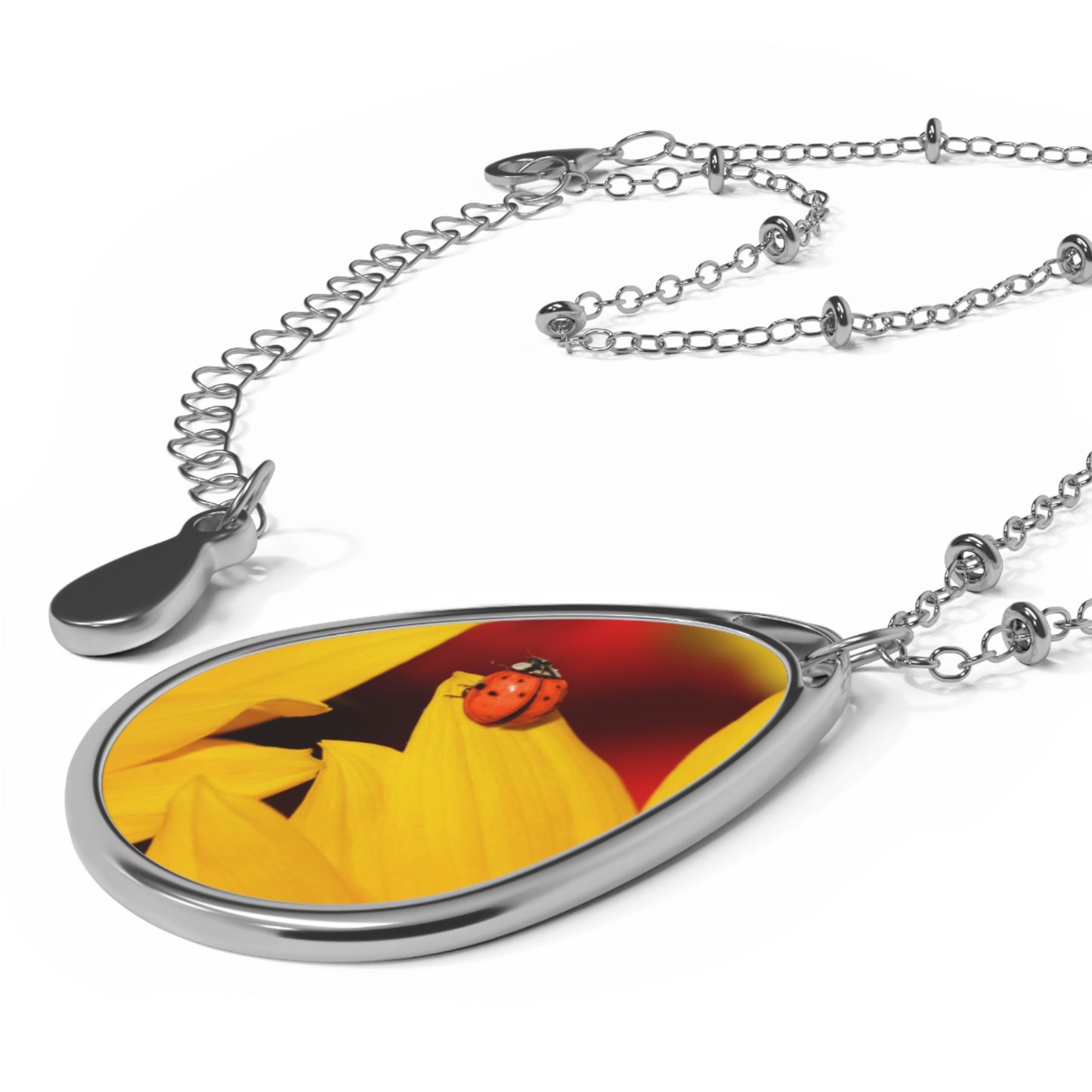 Ladybug on Sunflower Oval Necklace