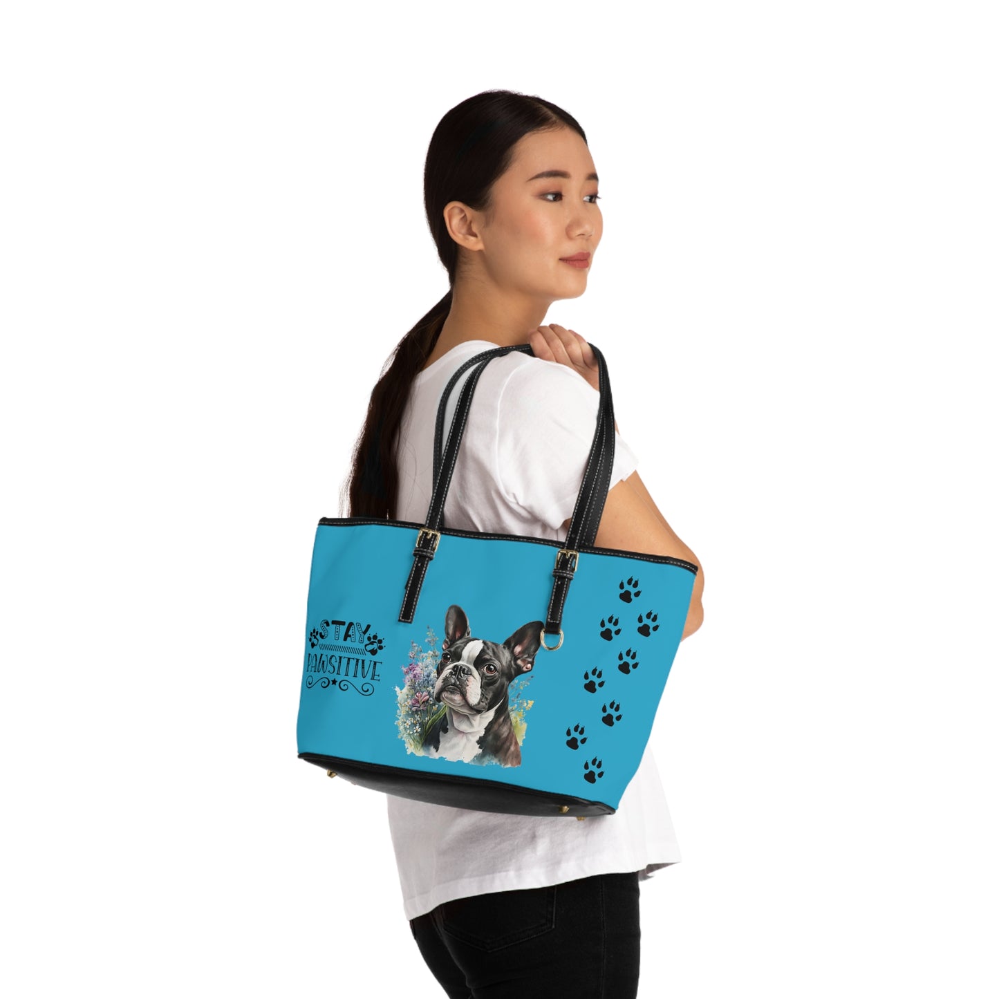 Boston Terrier Leather Shoulder Bag Turquoise Boston Puppy with glasses You had me at woof stay positive