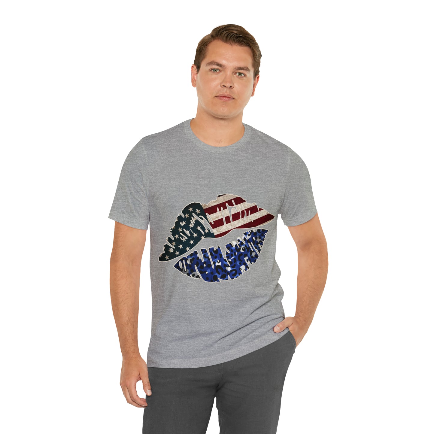 American Flag Lips 4th of July Unisex Jersey Short Sleeve Tee Patriotic Retro