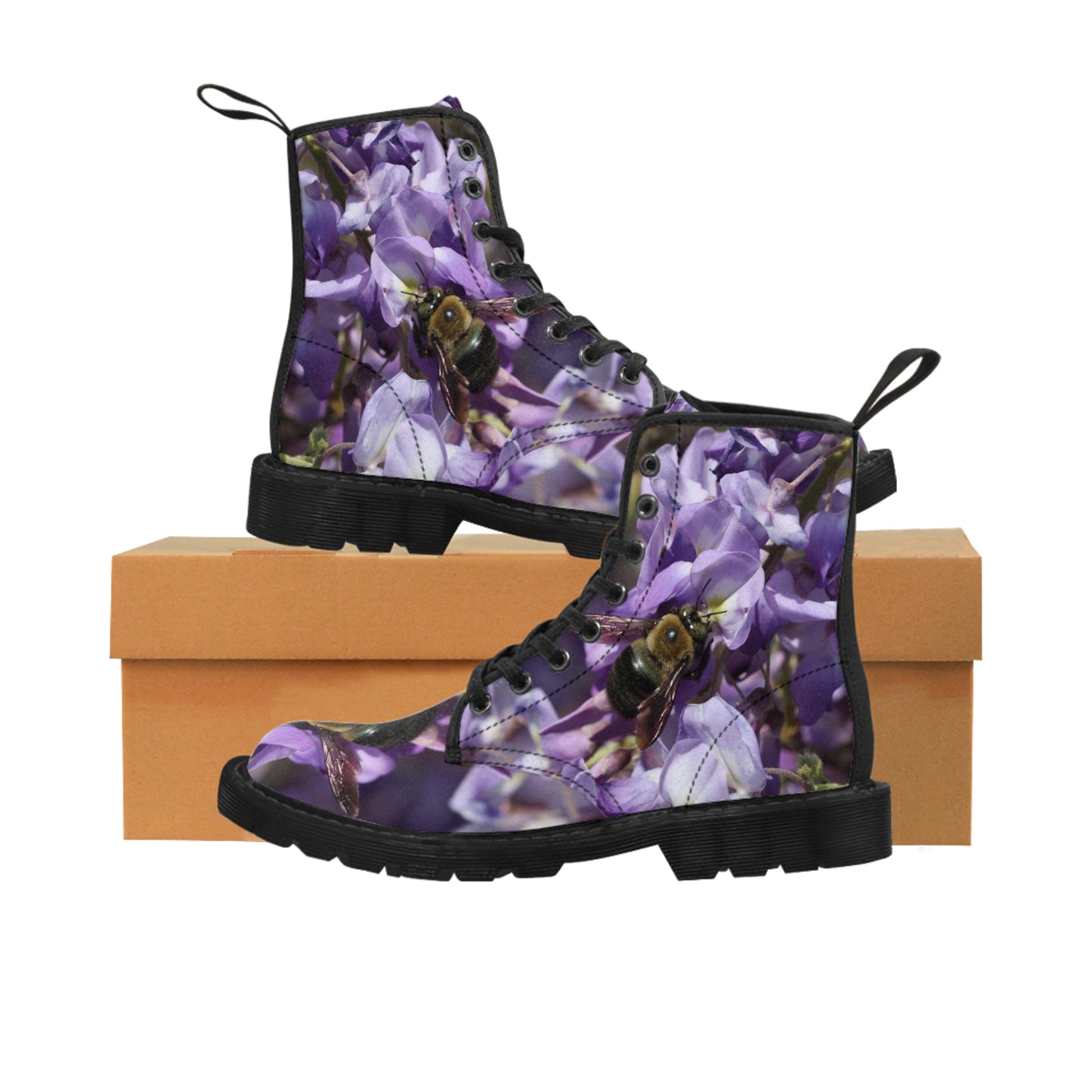 Women's Canvas Boots, Bumblebee, purple, flowers