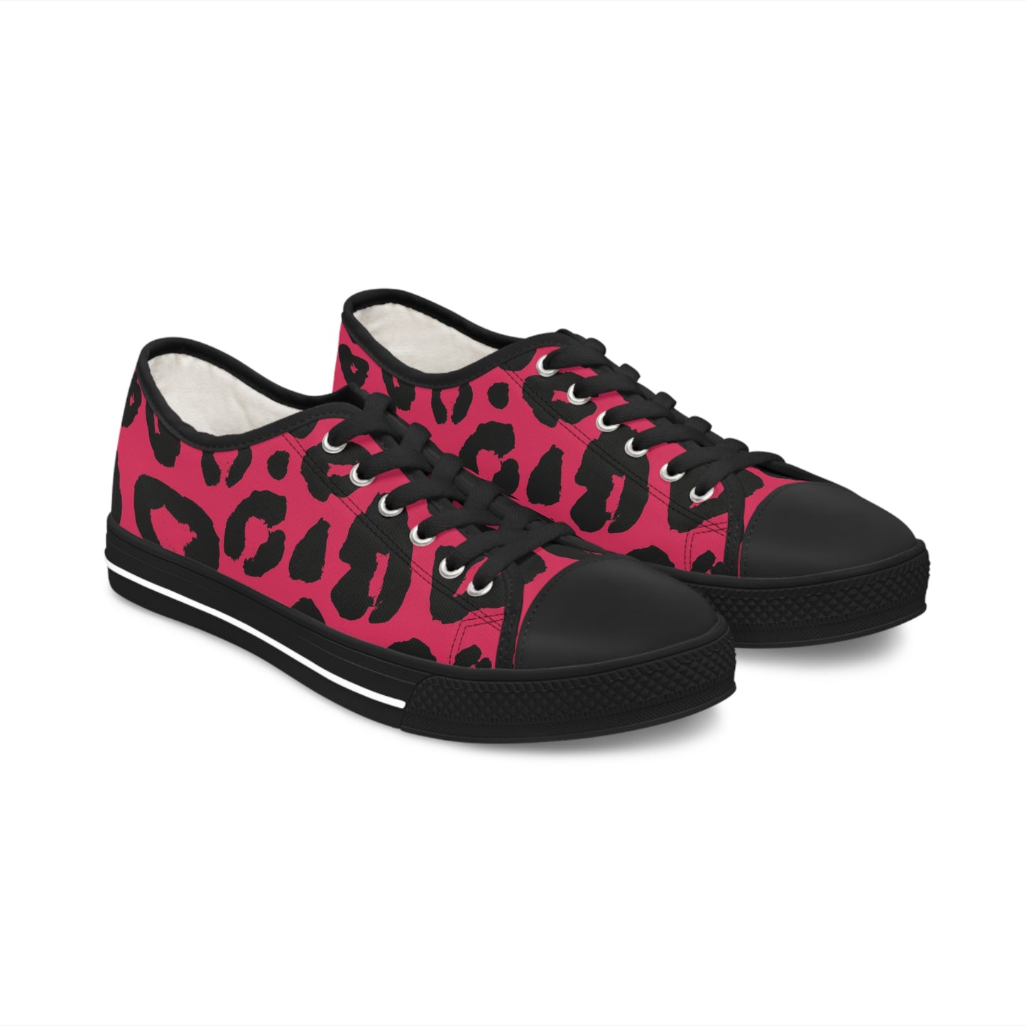 Women's Low Top Sneakers, Pink, Black, Leopard