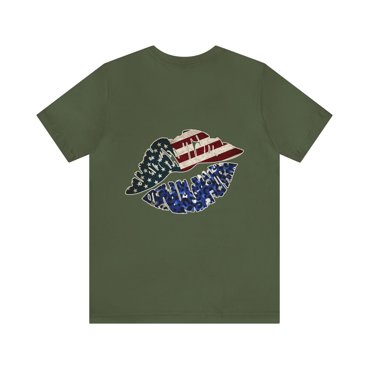 American Flag Lips 4th of July Unisex Jersey Short Sleeve Tee Patriotic Retro