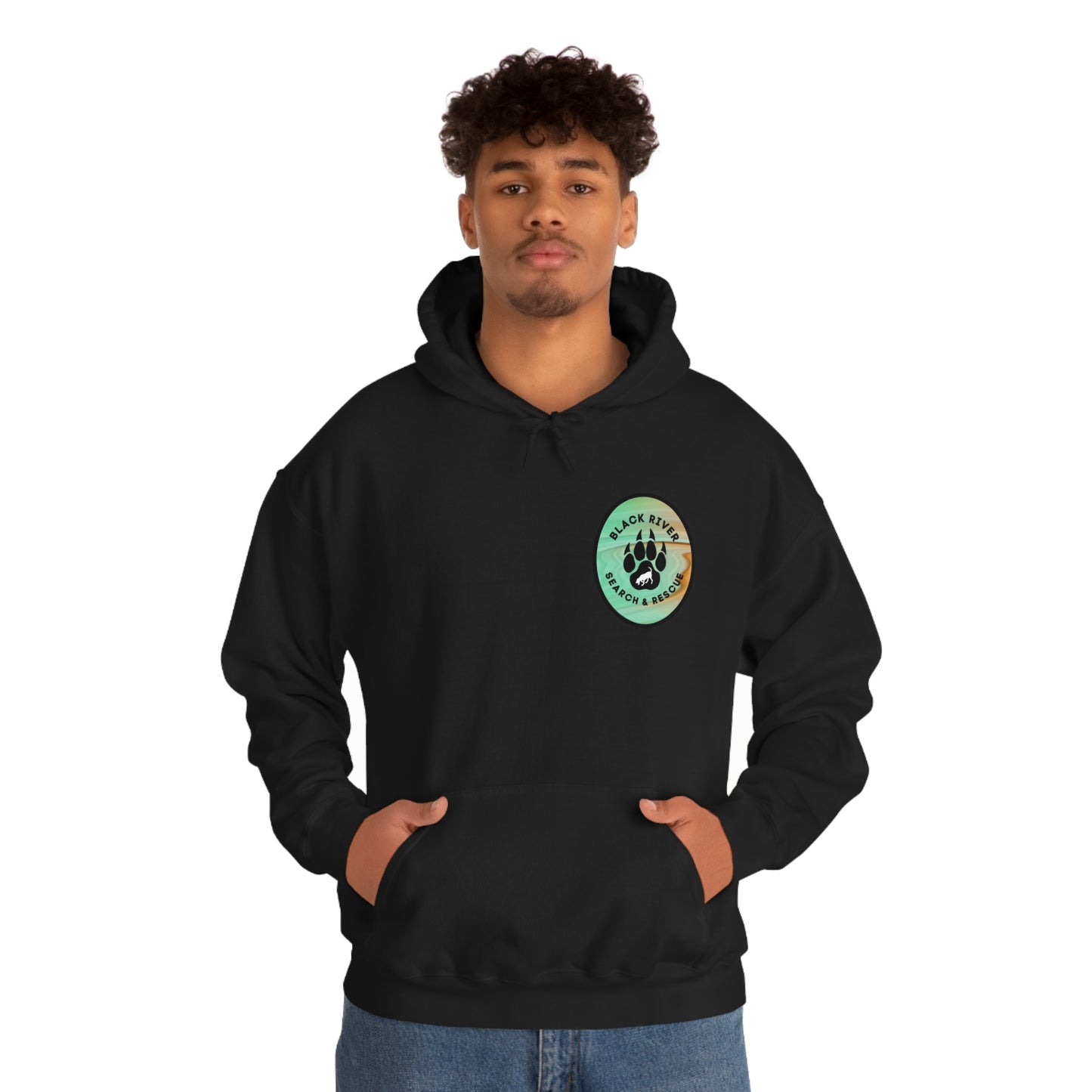 Green and Peach Marble Black River Search & Rescue Logo Unisex Heavy Blend™ Hooded Sweatshirt