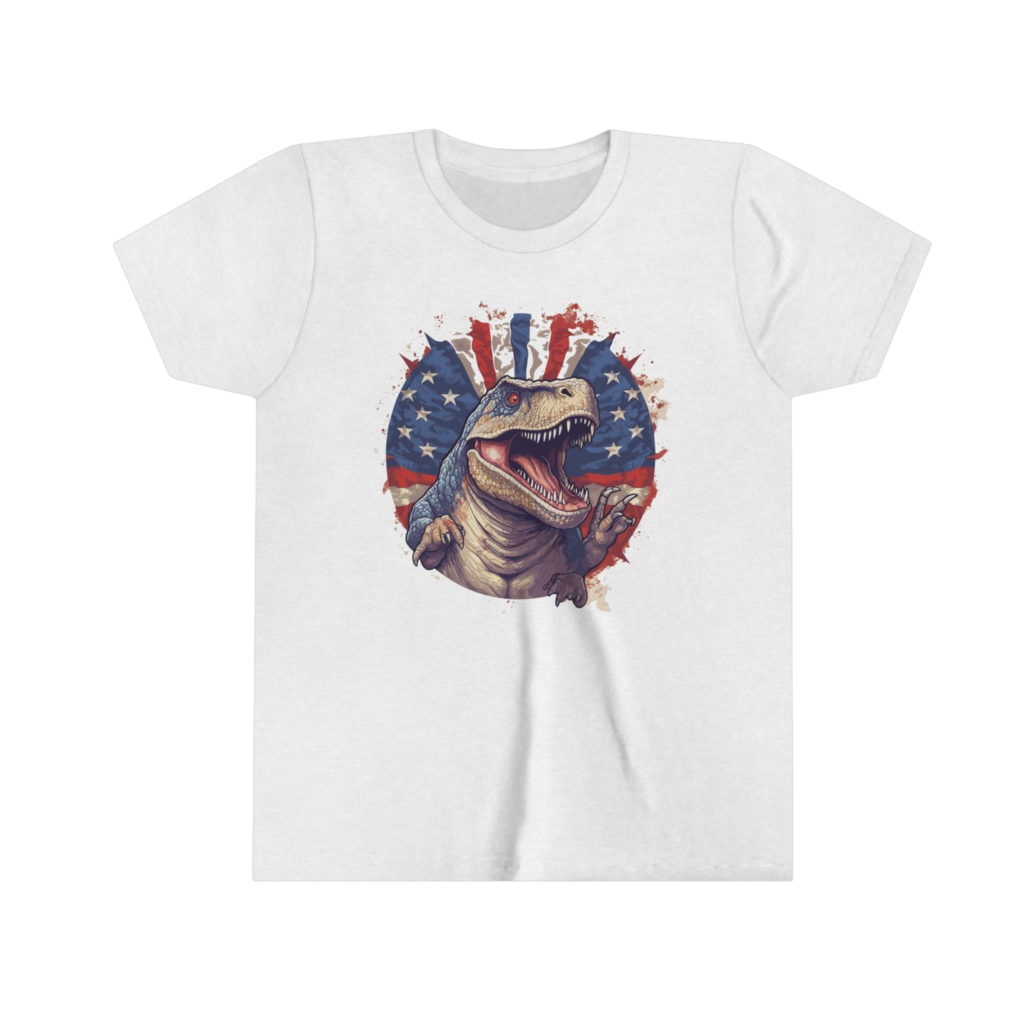 T-Rex July 4th Youth Short Sleeve Tee Patriotic American Flag Dinosaur t-shirt