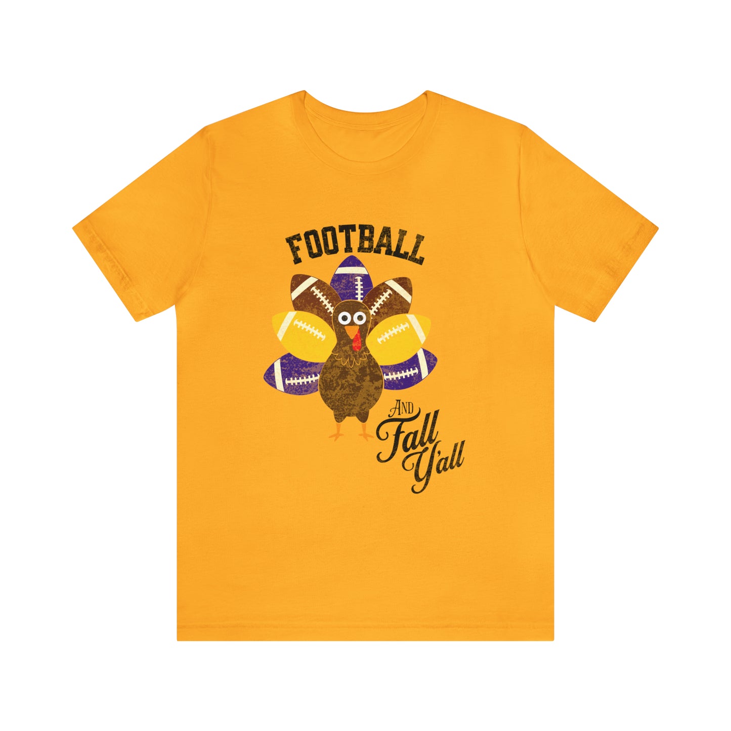 Vintage Purple and Yellow Football and Fall Short Sleeve Tee, Football and turkey shirt, LSU