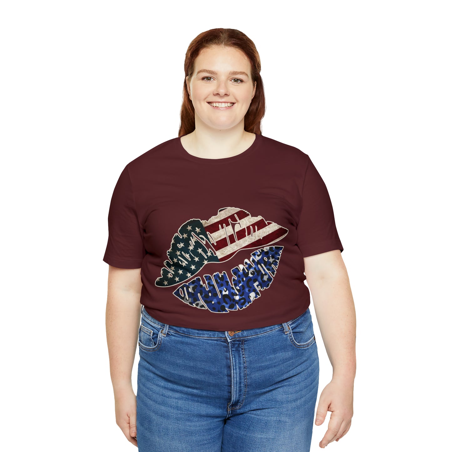 American Flag Lips 4th of July Unisex Jersey Short Sleeve Tee Patriotic Retro