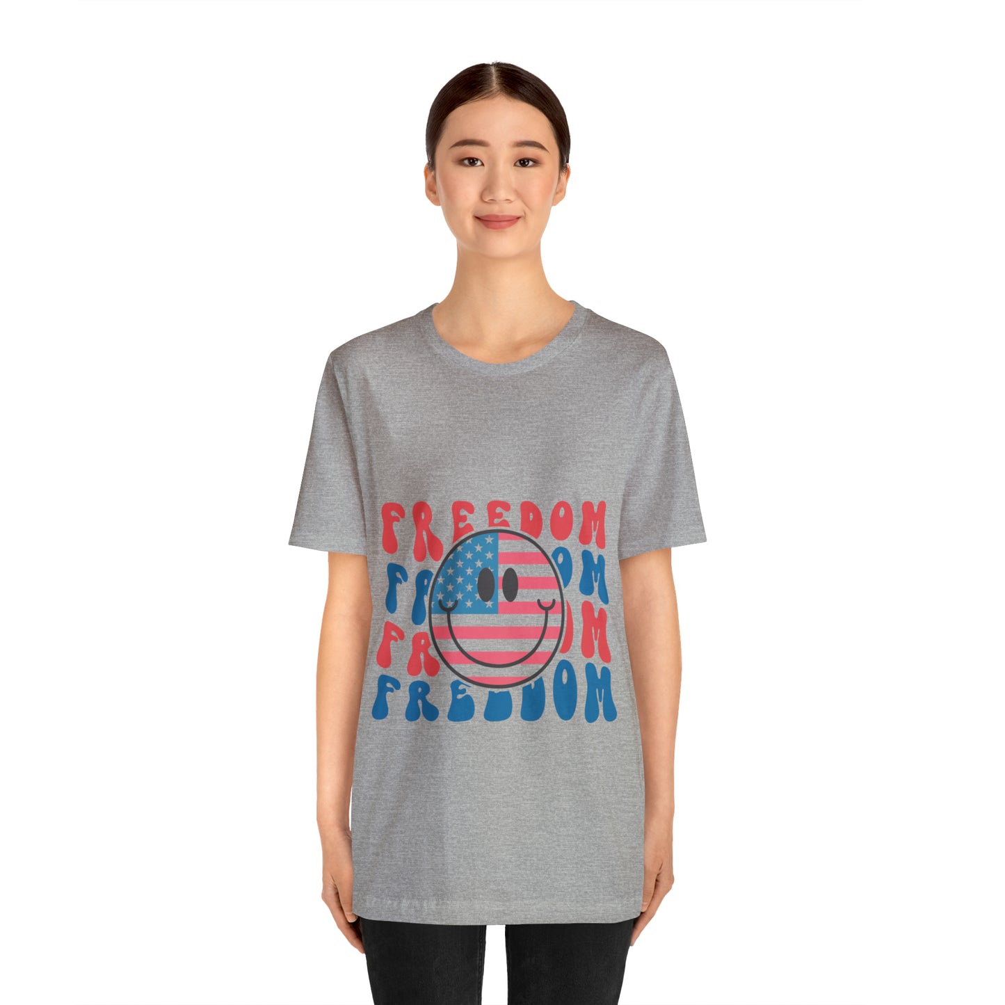 Freedom Smiley Face Flag Unisex Jersey Short Sleeve Tee Patriotic American Flag