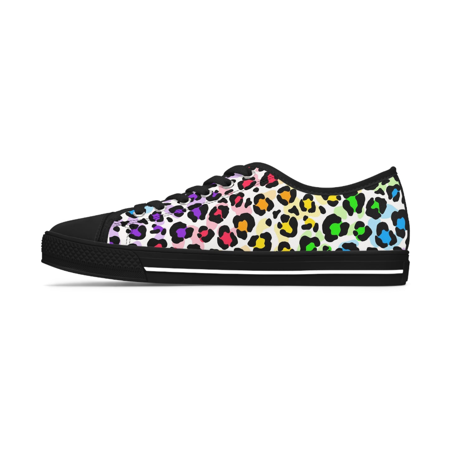 Women's Low Top Sneakers, Multicolor leopard print, Rainbow, Blue, Yellow, Aqua