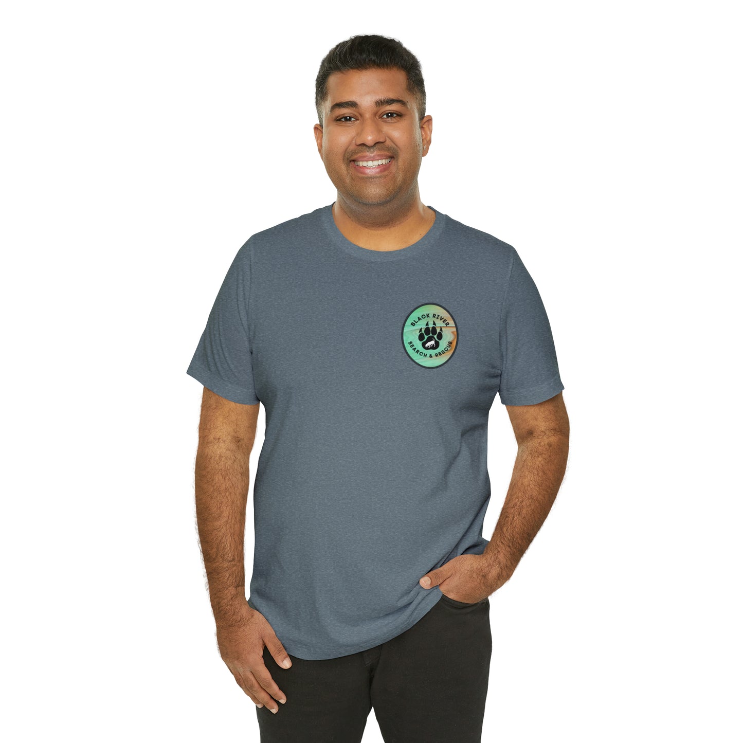 Green and Peach Marble Black River Search & Rescue Logo Unisex Jersey Short Sleeve Tee