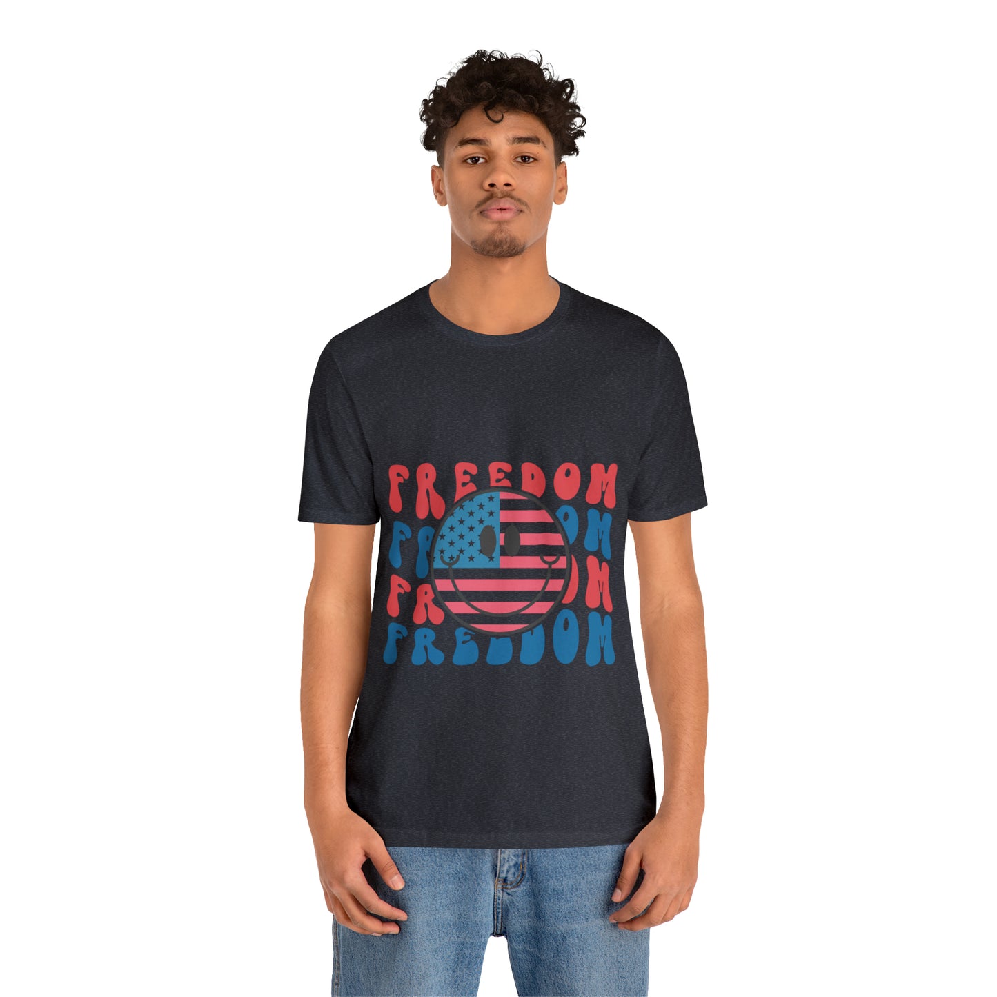 Freedom Smiley Face Flag Unisex Jersey Short Sleeve Tee Patriotic American Flag