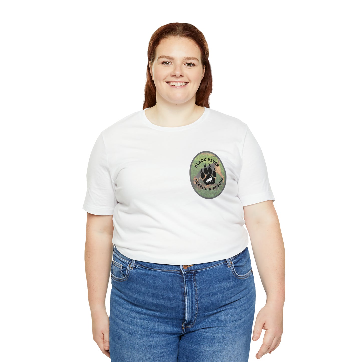 Black River Search & Rescue Logo with Lucy Unisex Jersey Short Sleeve Tee