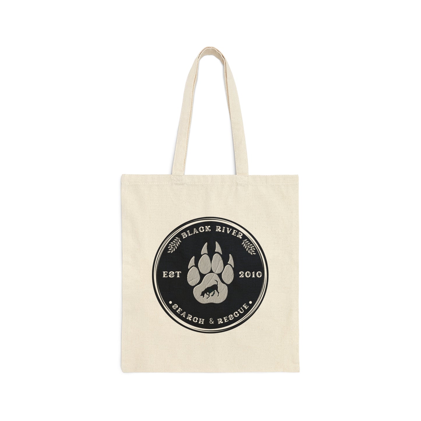 Black River Search and Rescue Cotton Canvas Tote Bag Black White logo