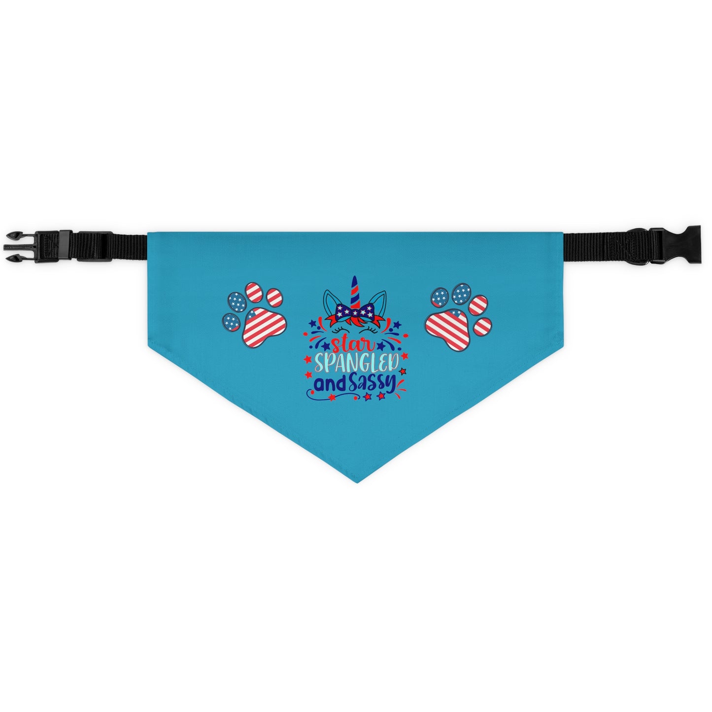 Turquoise 4th of July Patriotic Pet Bandana Collar Star Spangled and Sassy