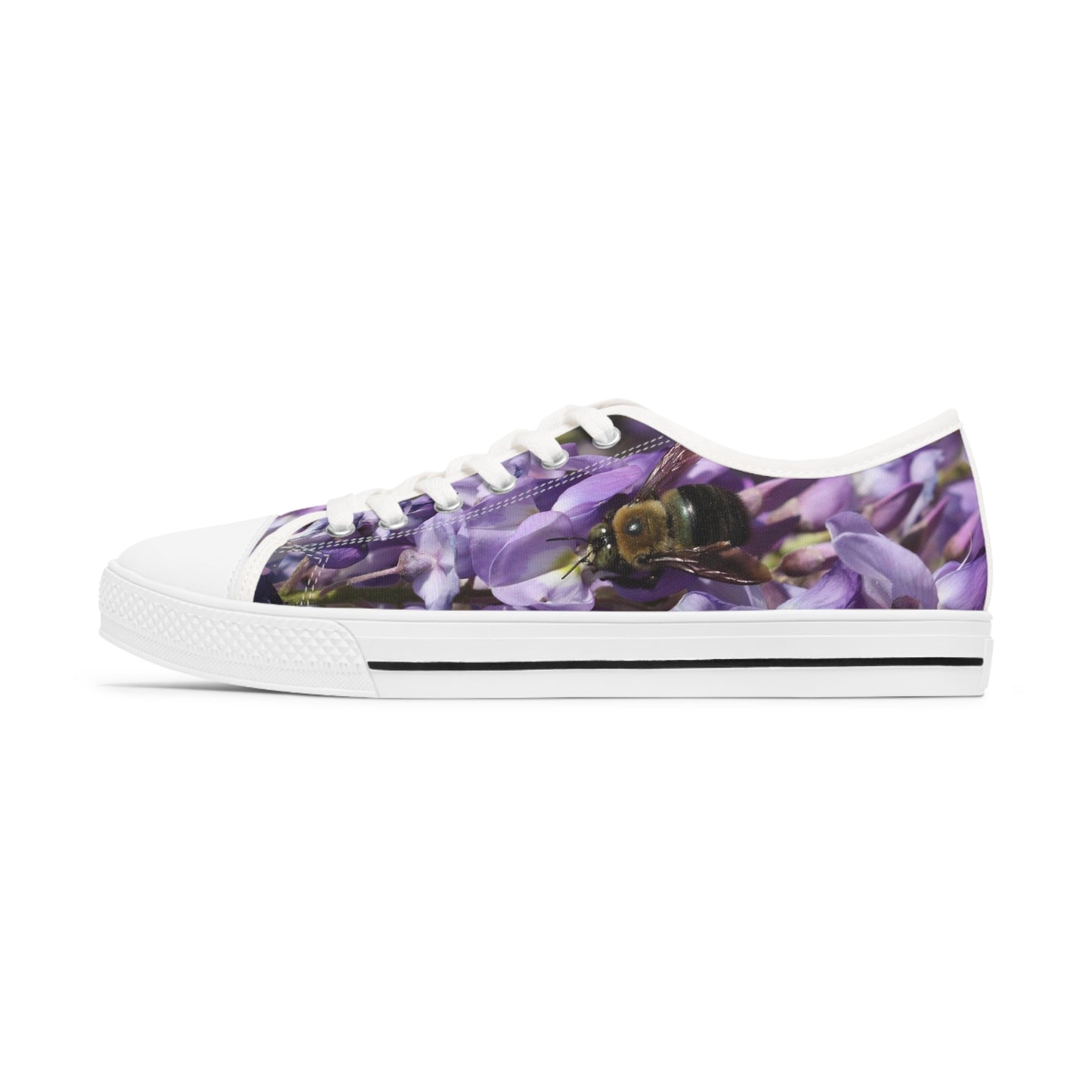 Women's Low Top Sneakers, Bumble Bee, Purple, Flowers