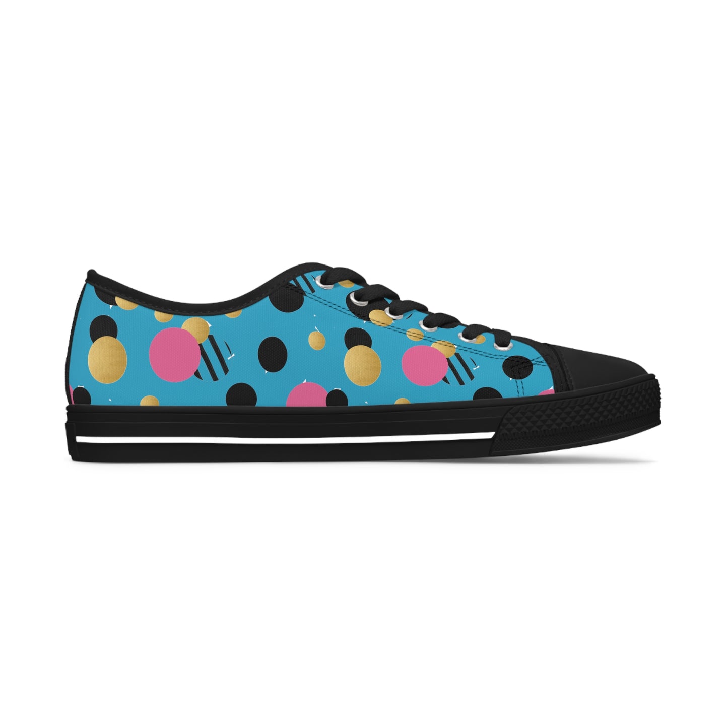 Turquoise pink black and gold polka dot Print Women's Low Top Sneakers