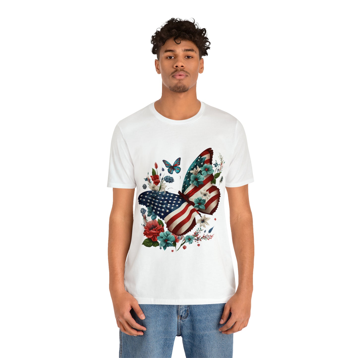 Unisex Jersey Short Sleeve Tee, American Flag, Butterfly, Patriotic