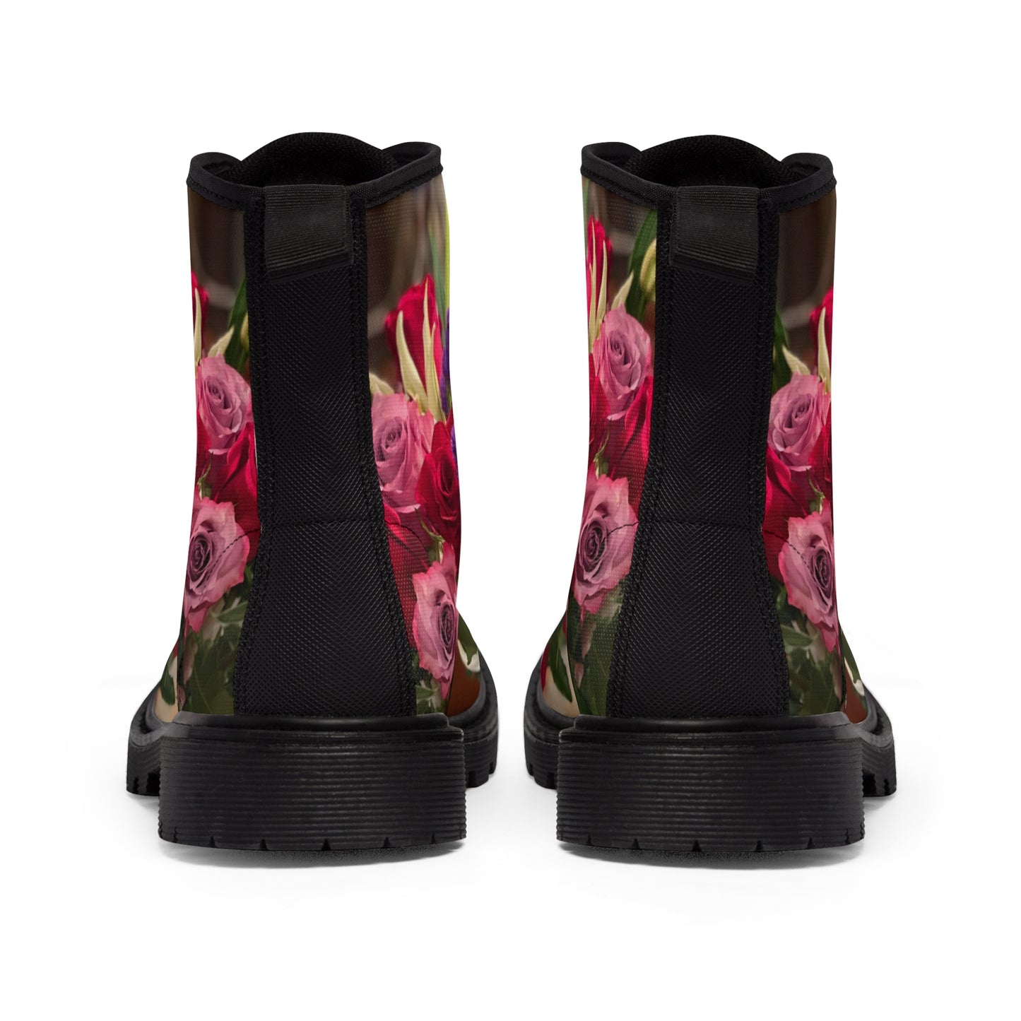 Women's Canvas Boots, Roses, Red, Purple, Flowers