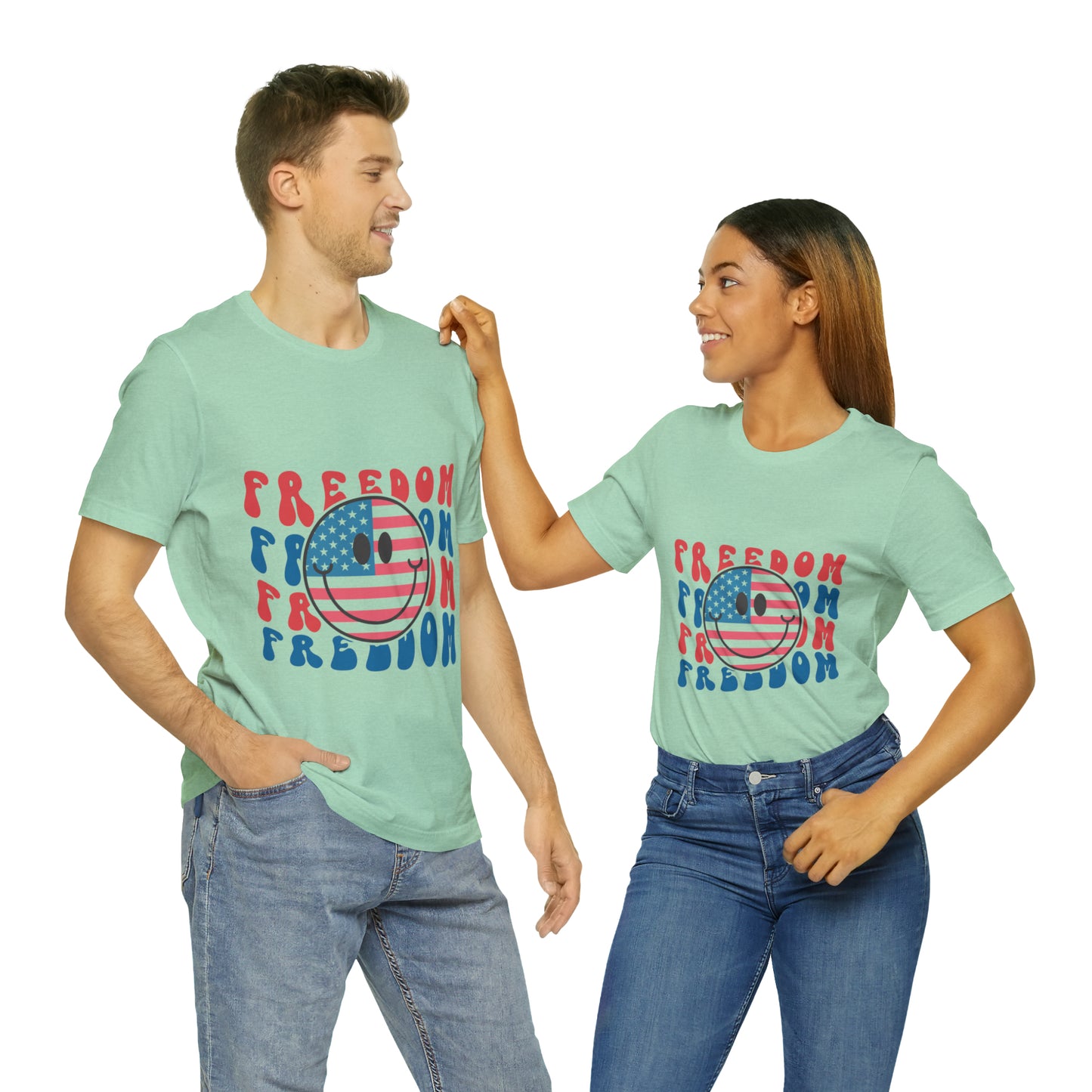 Freedom Smiley Face Flag Unisex Jersey Short Sleeve Tee Patriotic American Flag
