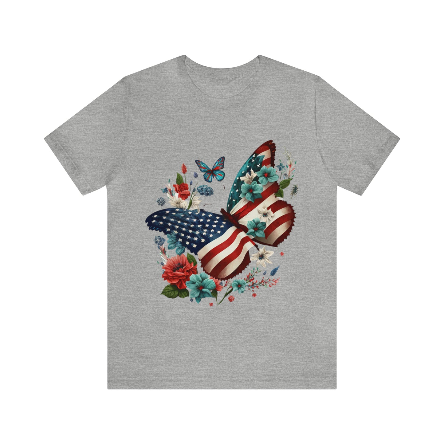 Unisex Jersey Short Sleeve Tee, American Flag, Butterfly, Patriotic