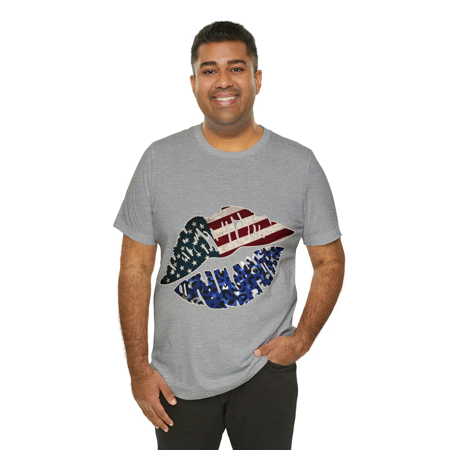 American Flag Lips 4th of July Unisex Jersey Short Sleeve Tee Patriotic Retro