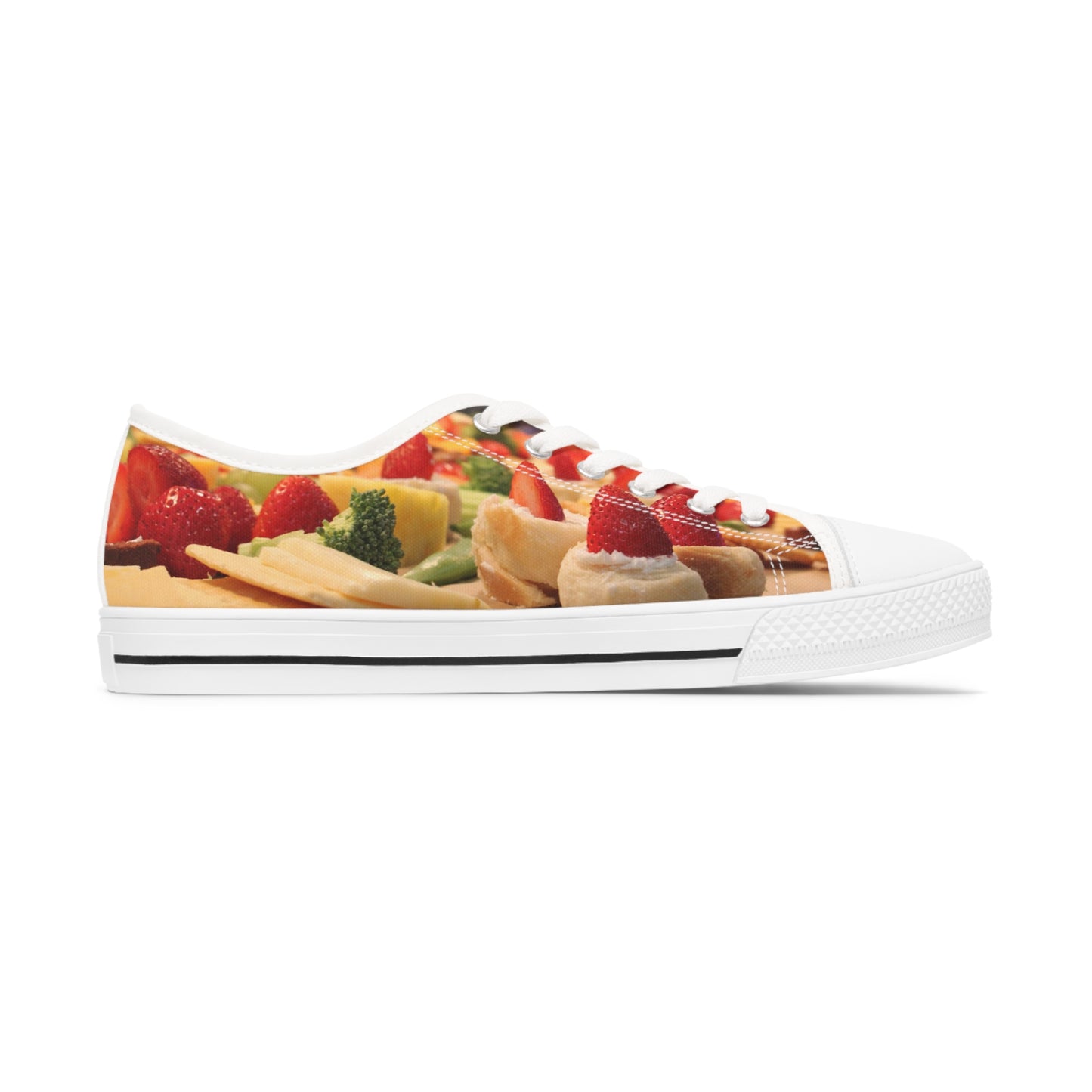 Women's Low Top Sneakers, Strawberry, Cheese, Fruit, Food