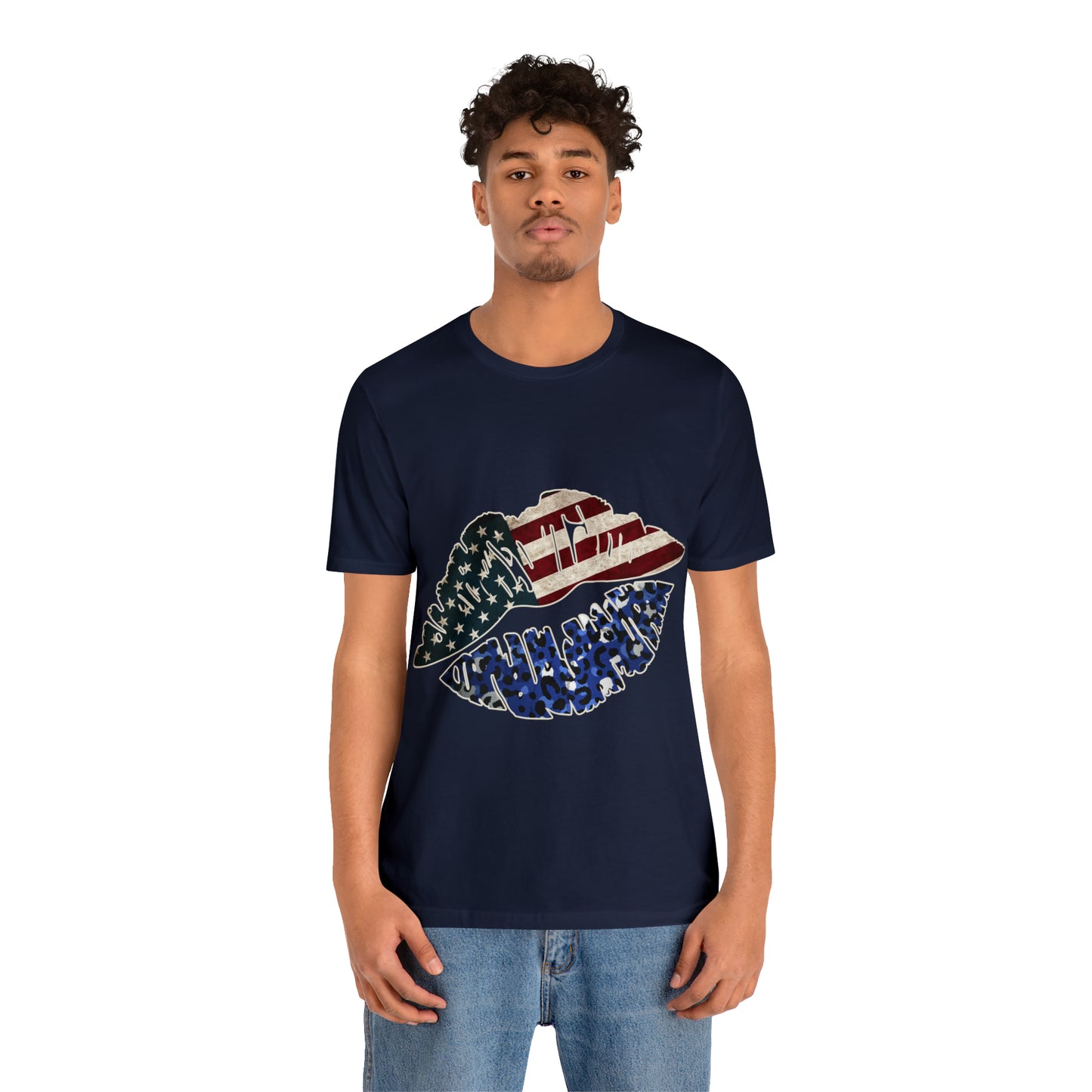 American Flag Lips 4th of July Unisex Jersey Short Sleeve Tee Patriotic Retro