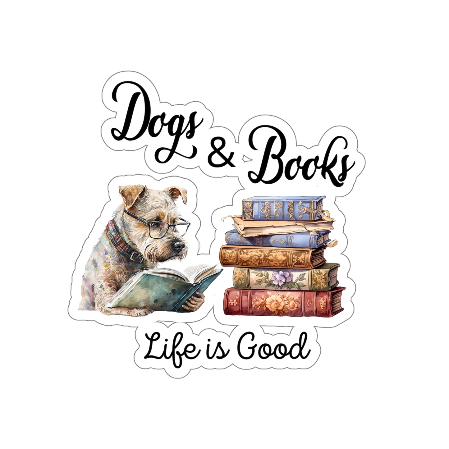 Dogs and Books Kiss-Cut Stickers Terrier Mix