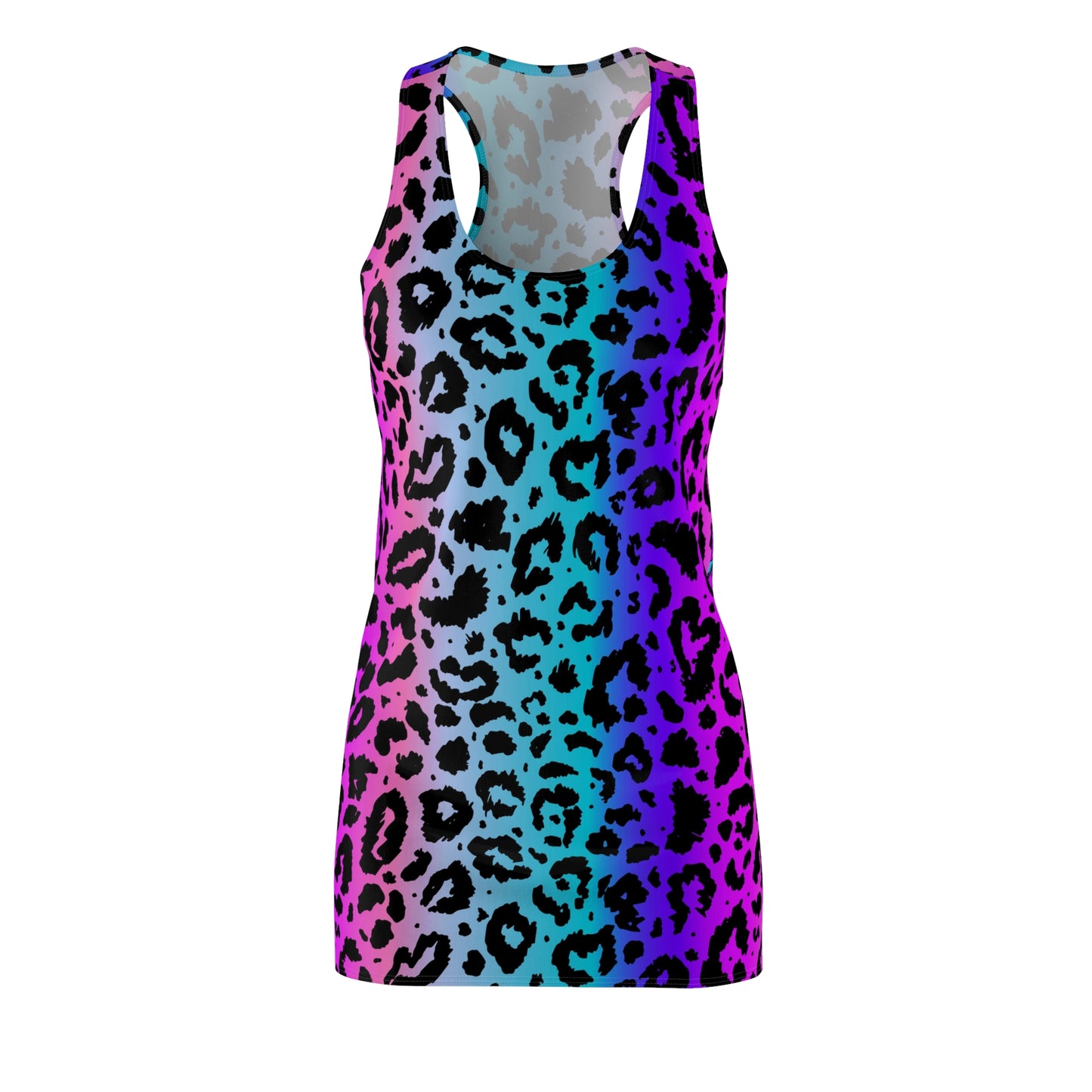 Women's Cut & Sew Racerback Dress Blue Pink and Purple leopard print