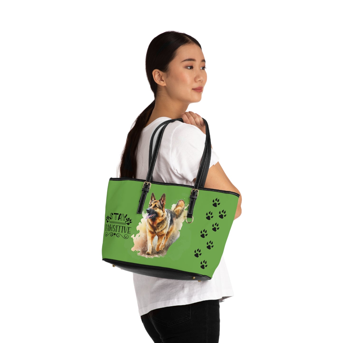 German Shepard Leather Shoulder Bag Green You had me at Woof Stay Pawsitive